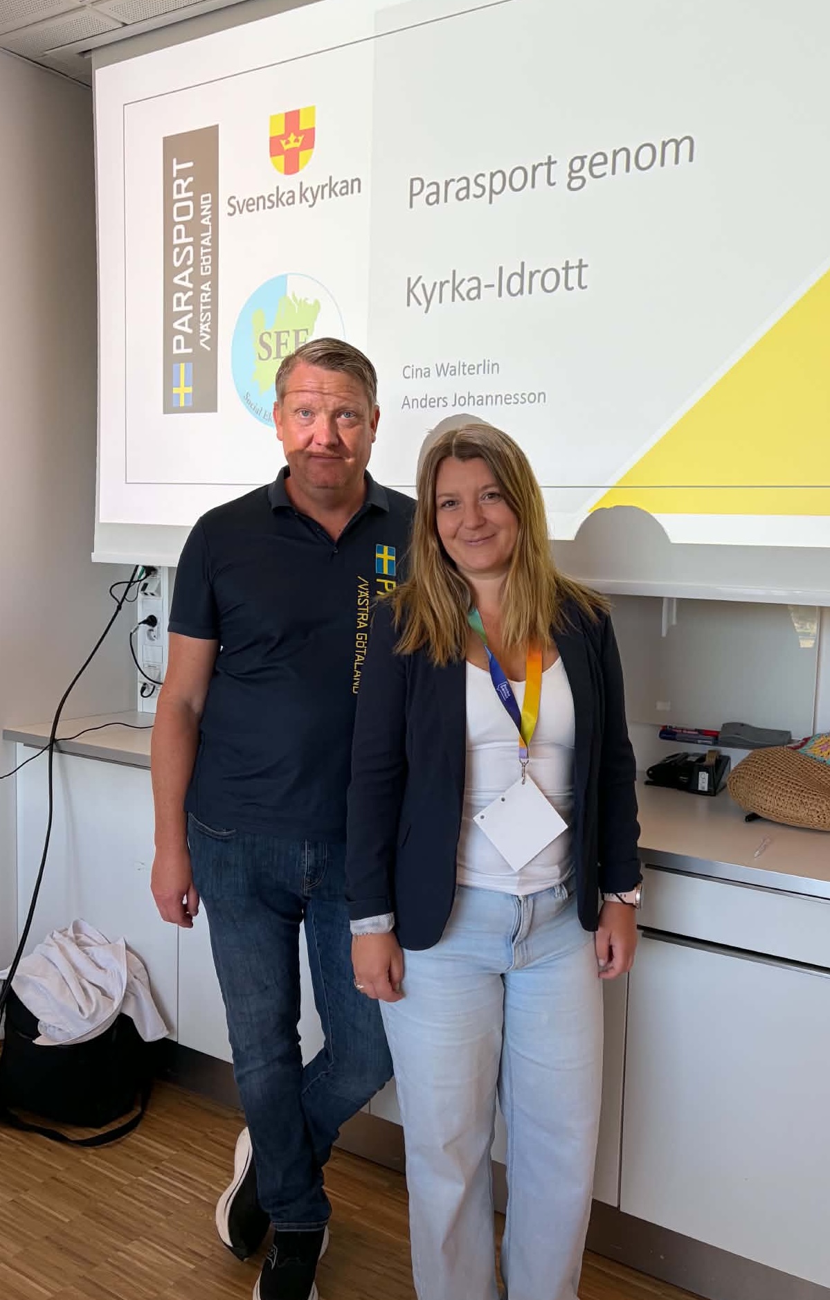 Projekt Kyrka Idrott på konferens hos Svenska kyrkans Karlstad augusti 2026. På bilden Carina Walterlin och Anders Johannesson.