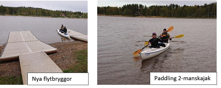 Bilder på nya flytbryggor och paddling i 2-manskajak