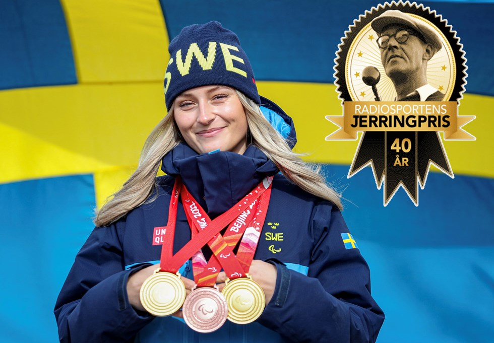 Ebba Årsjö visar upp sina medaljer från Beijing.