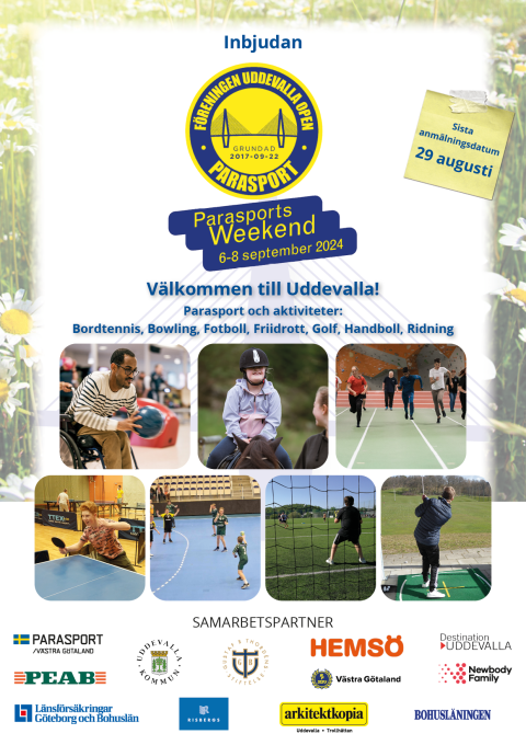 Bild med sidan 1 av inbjudan till "Uddevalla Open Parasports Weekend" 6-8 september  2024 