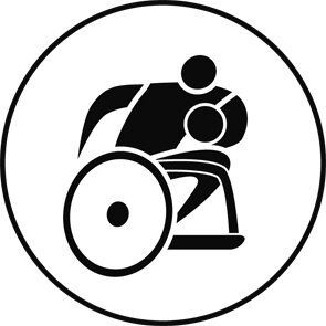 Pictogramm bild som föreställer en rullstolsrugbyspelare