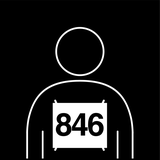 Illustration, bildstöd för ordet nummerlapp. En figur med nummerlapp på magen.